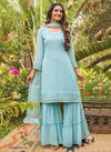 Sky Blue Colour YOU MONSOON New Designer Fancy Festive Wear Heavy Georgette Sharara Suit Collection 2